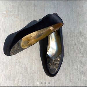 Salvatore ferragamo black and gold loafers